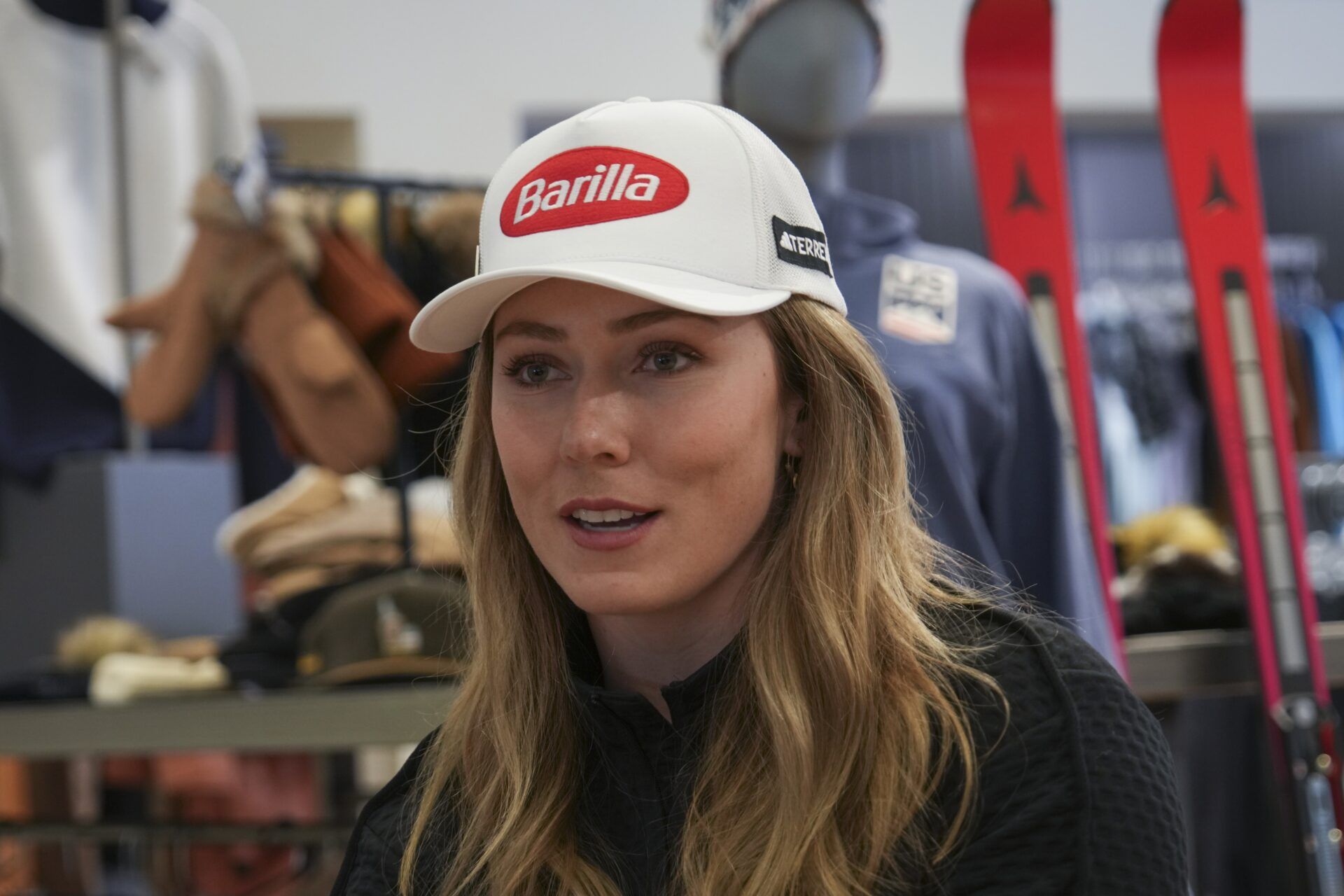 Mikaela Shiffrin sits for an interview with USA TODAY in  Sun Valley.