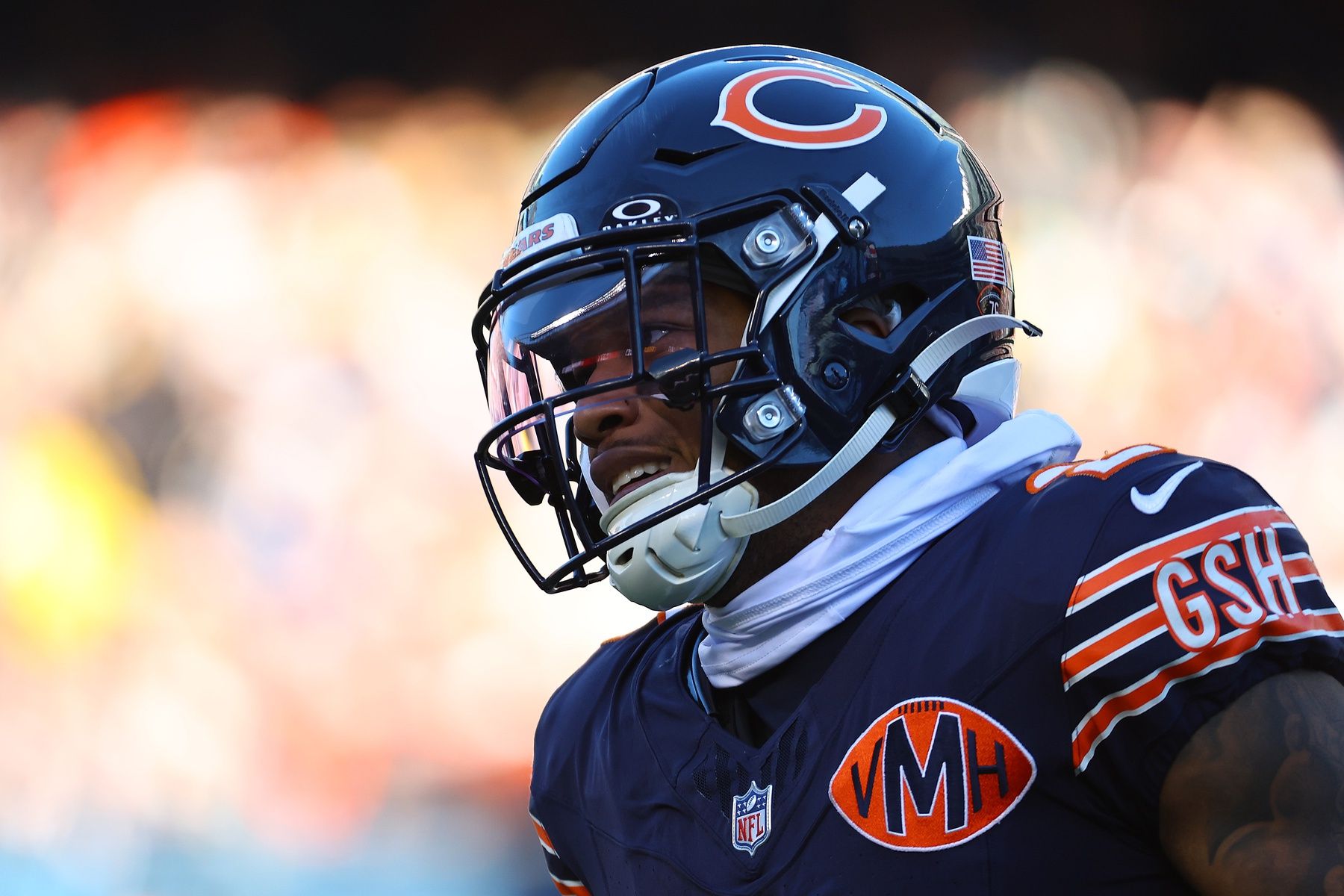 Chicago Bears wide receiver DJ Moore (2) reacts during the second half at Soldier Field.