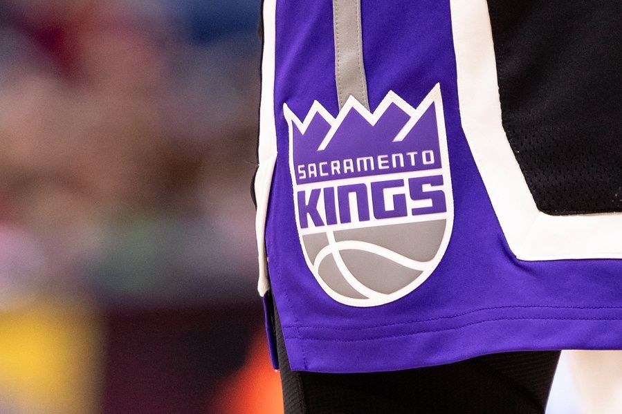 Detailed view of the Sacramento Kings logo during the game against the New Orleans Pelicans in the first half at Smoothie King Center.