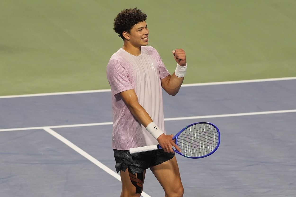Ben Shelton (USA) reacts after his win over Taylor Fritz (not pictured) during semifinals at Sobeys Stadium.