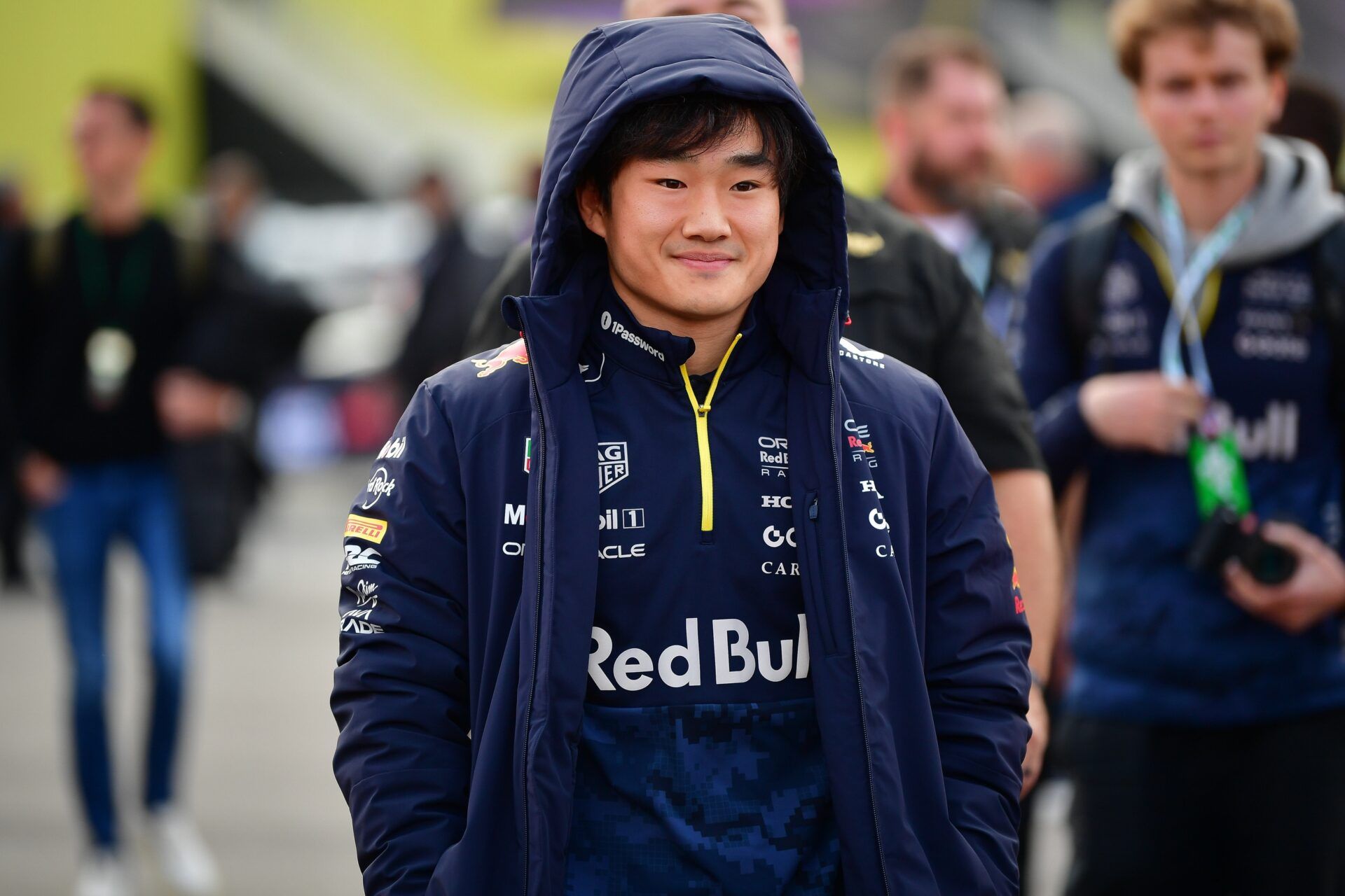 Red Bull Racing driver Yuki Tsunoda (22) arrives for the Las Vegas Grand Prix at Las Vegas Strip Circuit.
