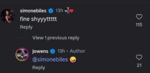 Screenshot of Biles and Owens' conversation 