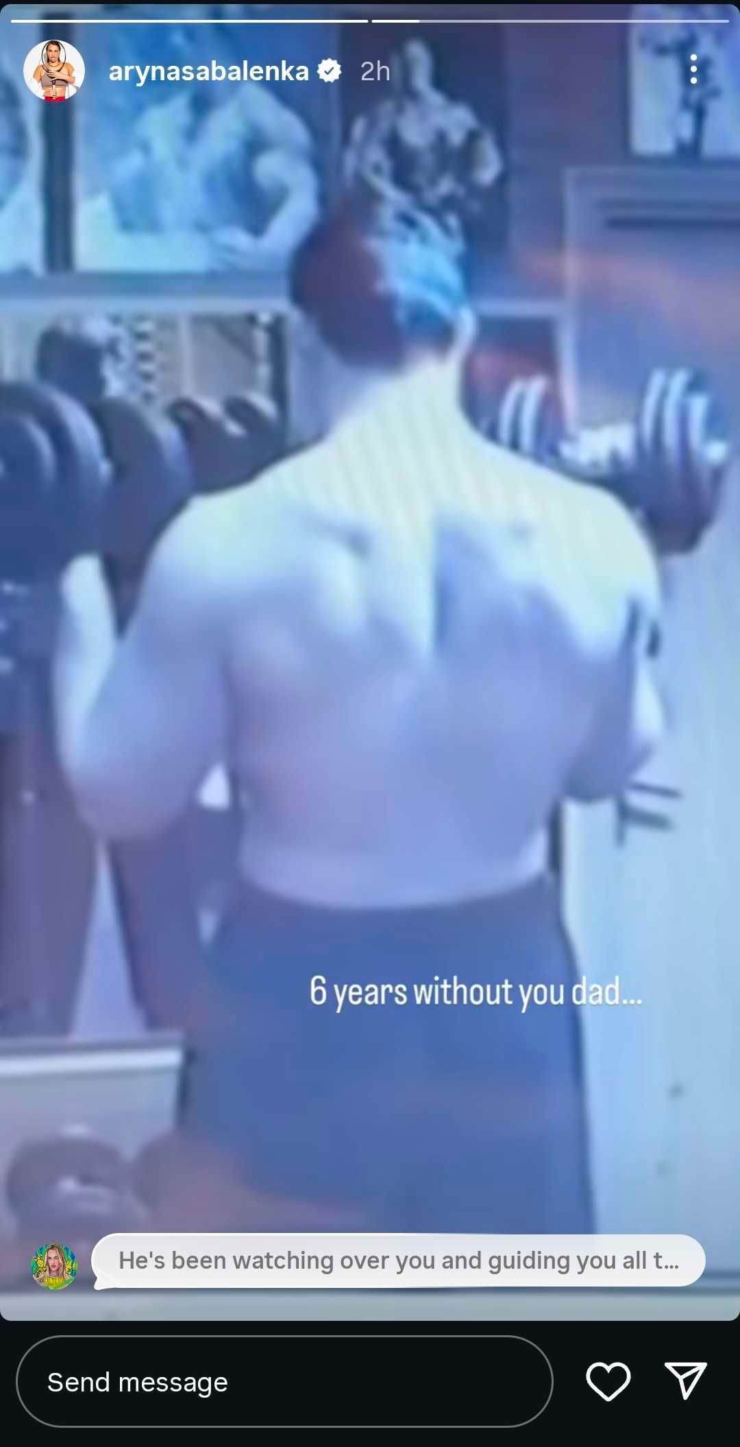 Screen grab of Aryna Sabalenka's Instagram story