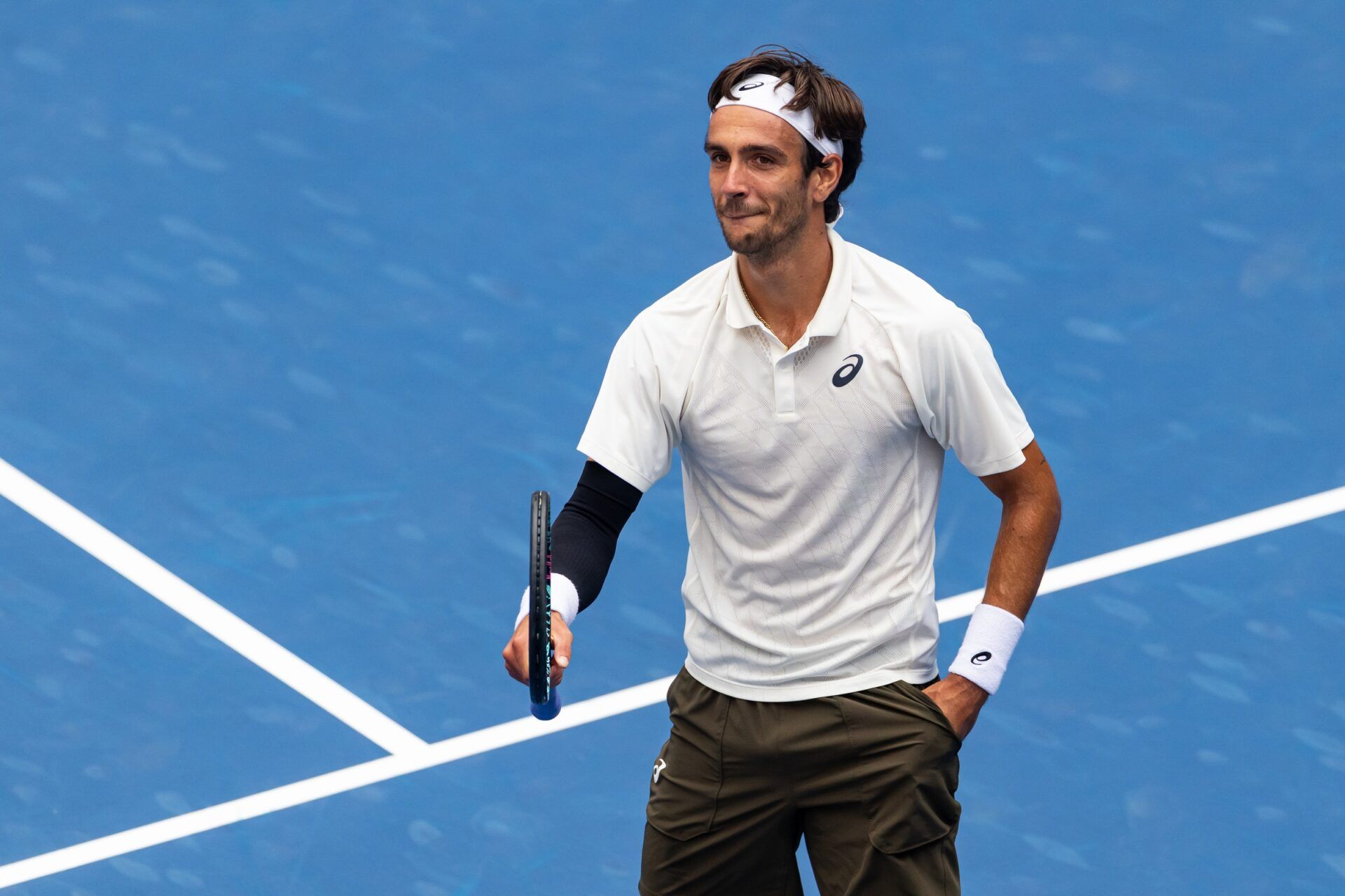 Lorenzo Musetti of Italy celebrates his victory over Jaume Munar of Spain in the fourth round of the men’s singles at the US Open at Louis Armstrong Stadium in Billie Jean King National Tennis Center.