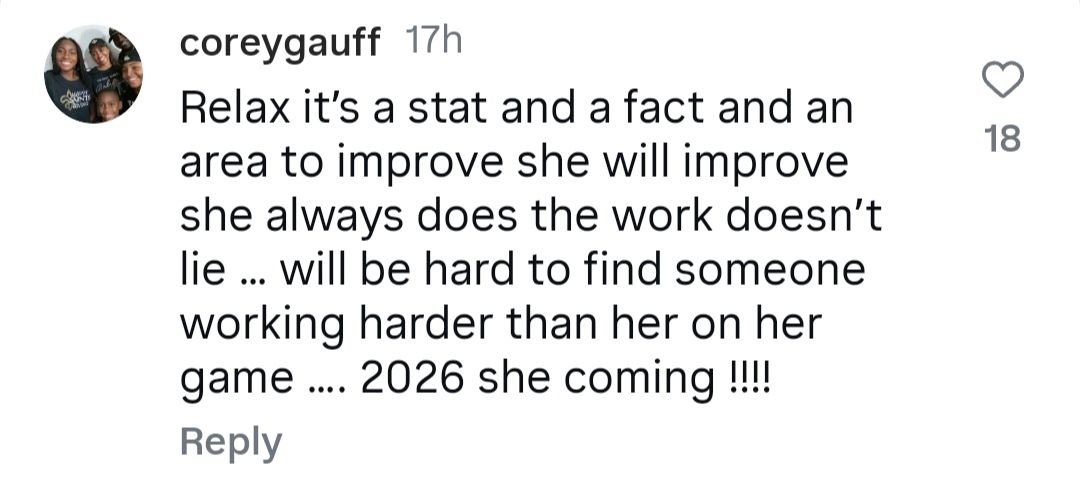 Screen grab of Coco Gauff's father Corey Gauff's comment