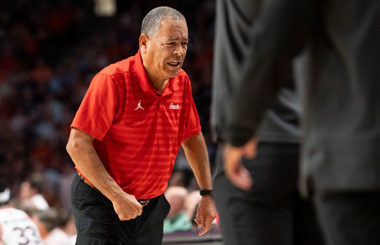Houston Cougars head coach Kelvin Sampson reacts to a play as Auburn Tigers take on the Houston Cougars at Legacy Arena in Birmingham, Ala. on Sunday, Nov. 16, 2025.