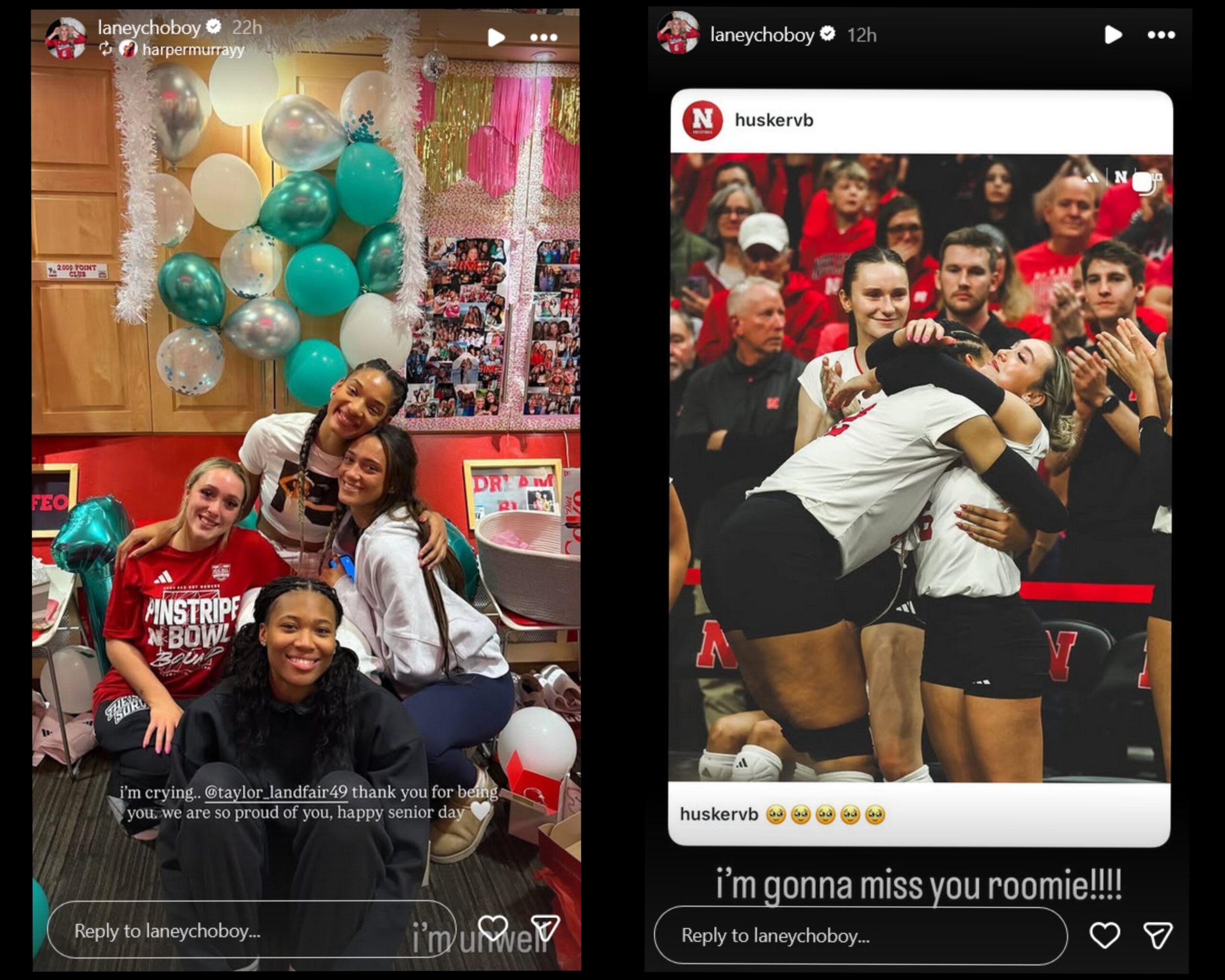 Harper Murray and Laney Choboy Get Emotional Over Nebraska Volleyball Teammate Taylor Landfair's Senior Day