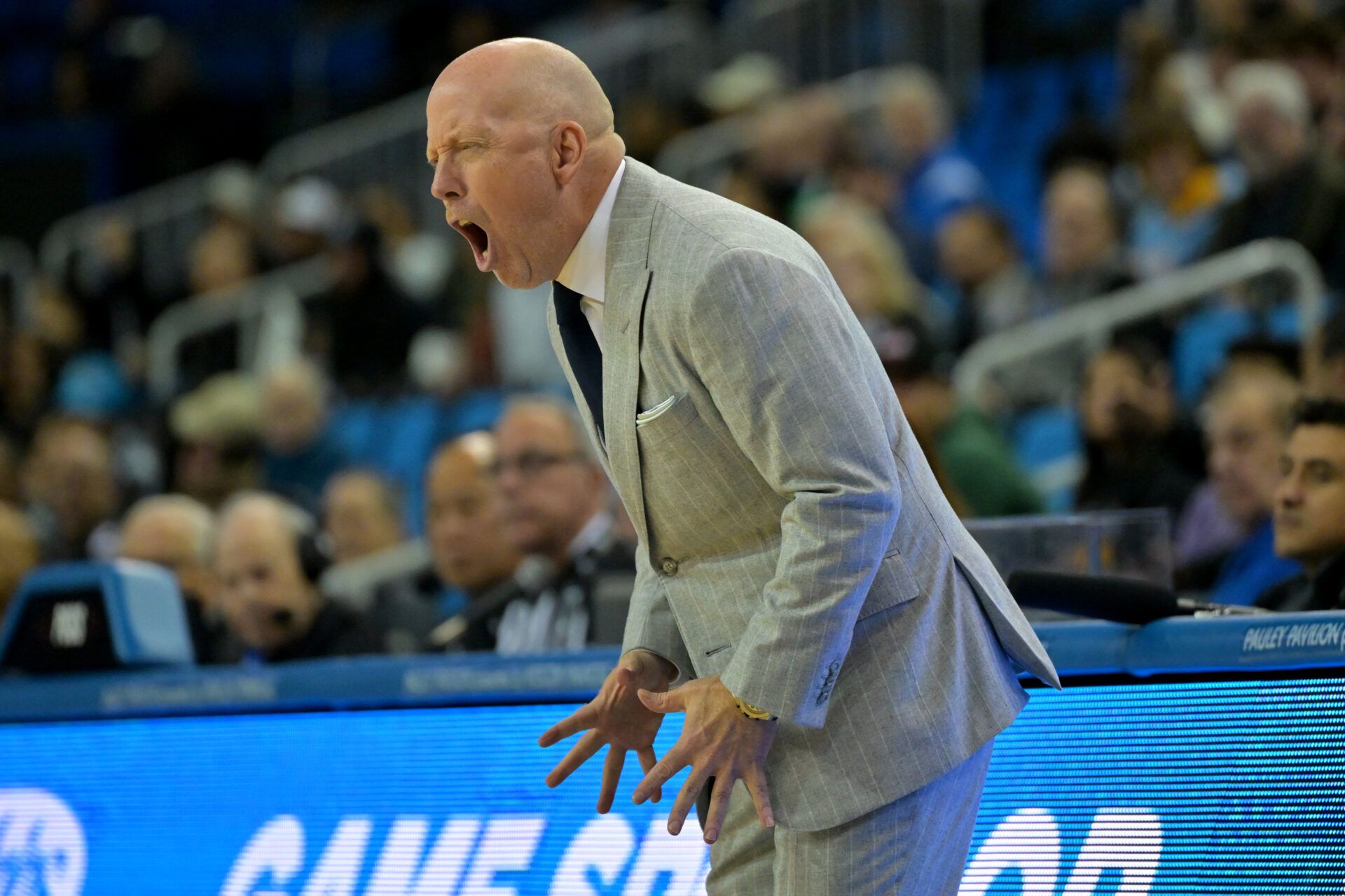 UCLA Bruins head coach Mick Cronin during the first half against the Sacramento State Hornets at Pauley Pavilion presented by Wescom Financial.