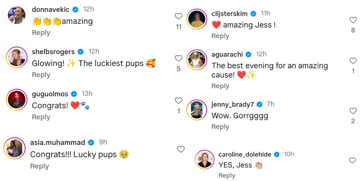 Screen grab of Players' reactions to Jessica Pegula's post