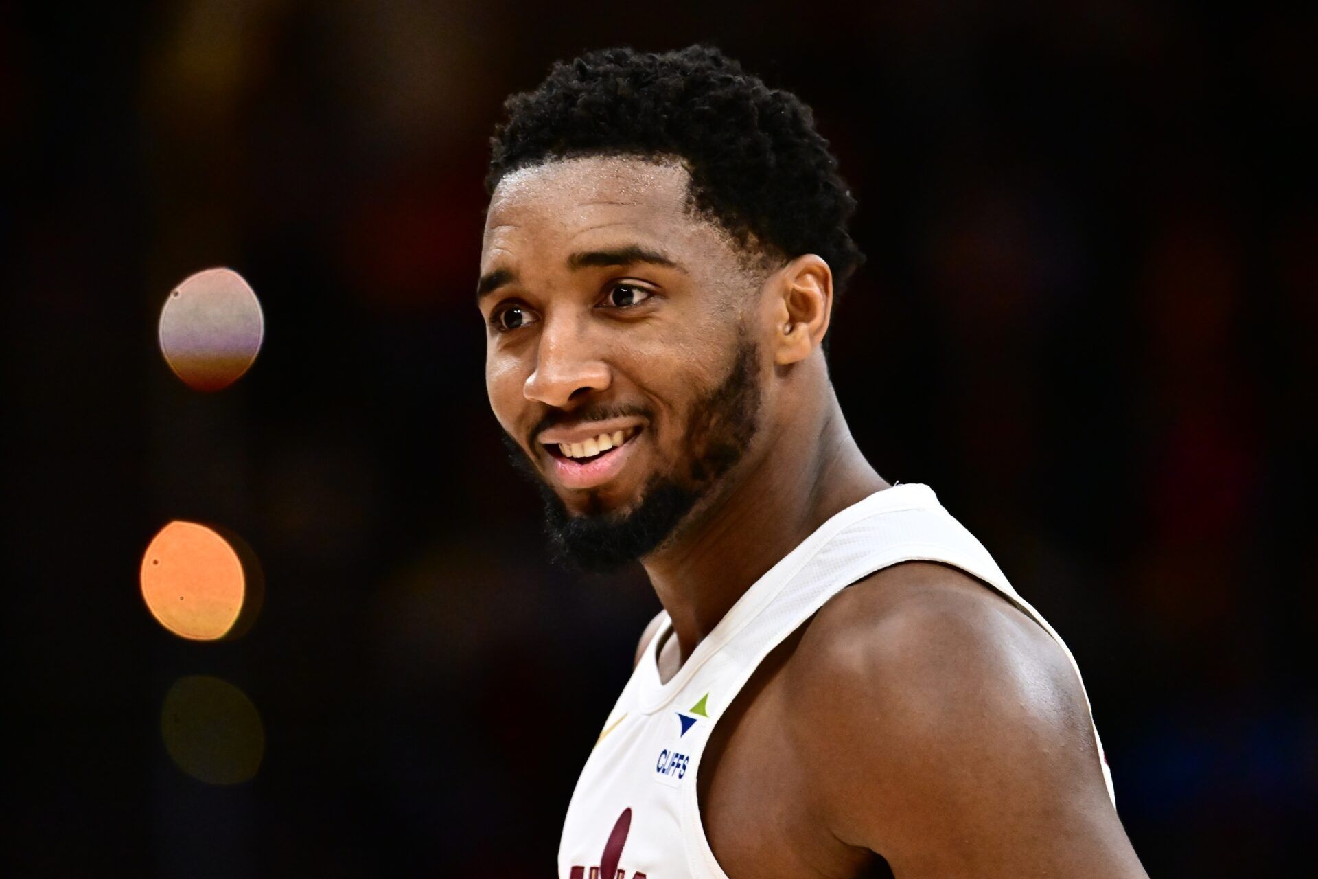 Cleveland Cavaliers guard Donovan Mitchell (45) reacts after a three point basket against the Los Angeles Clippers during the second half at Rocket Arena.