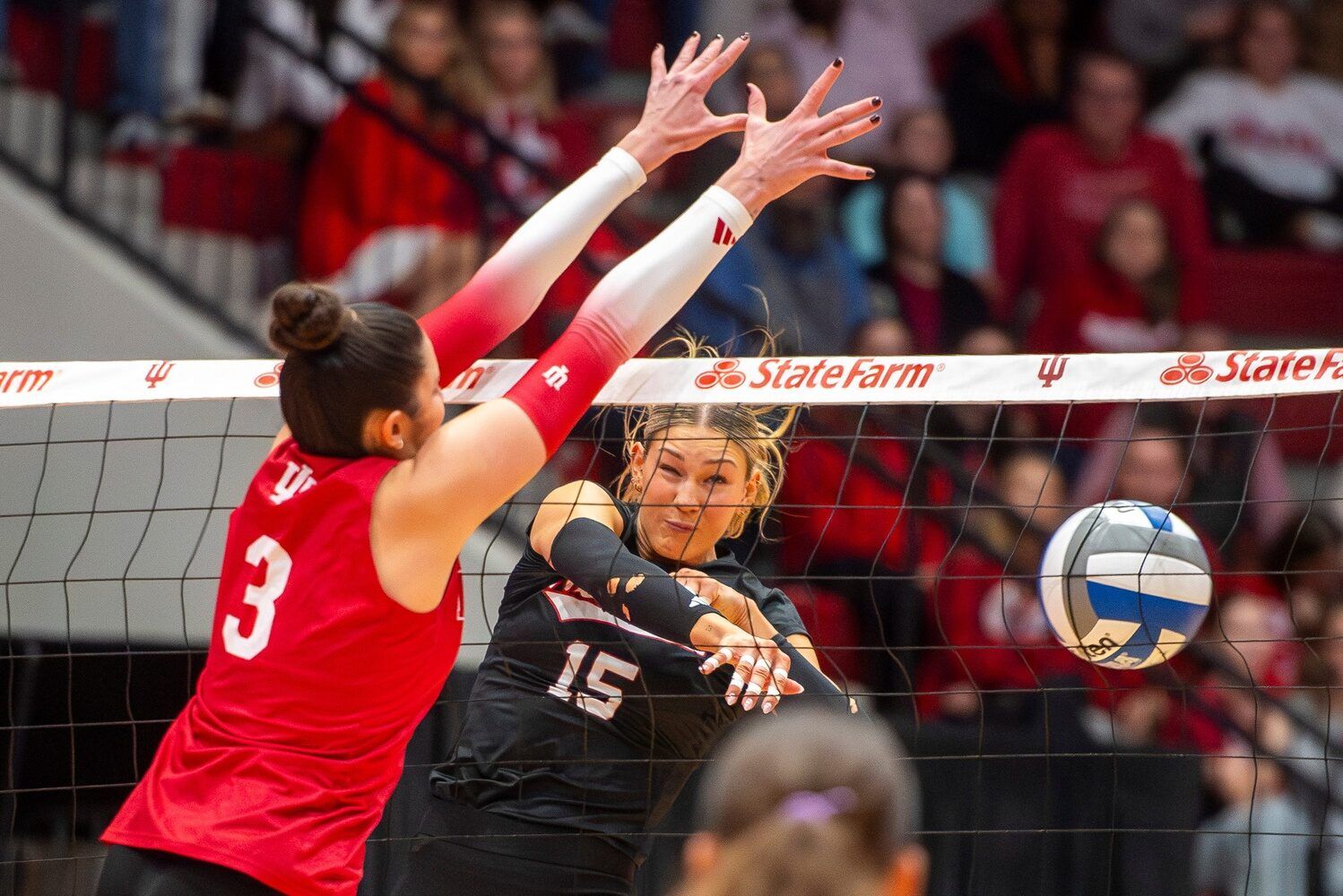 Nebraska's Andi Jackson (15) during the Indiana versus Nebraska volleyball match at Wilkinson Hall on Saturday, Nov. 22, 2025.