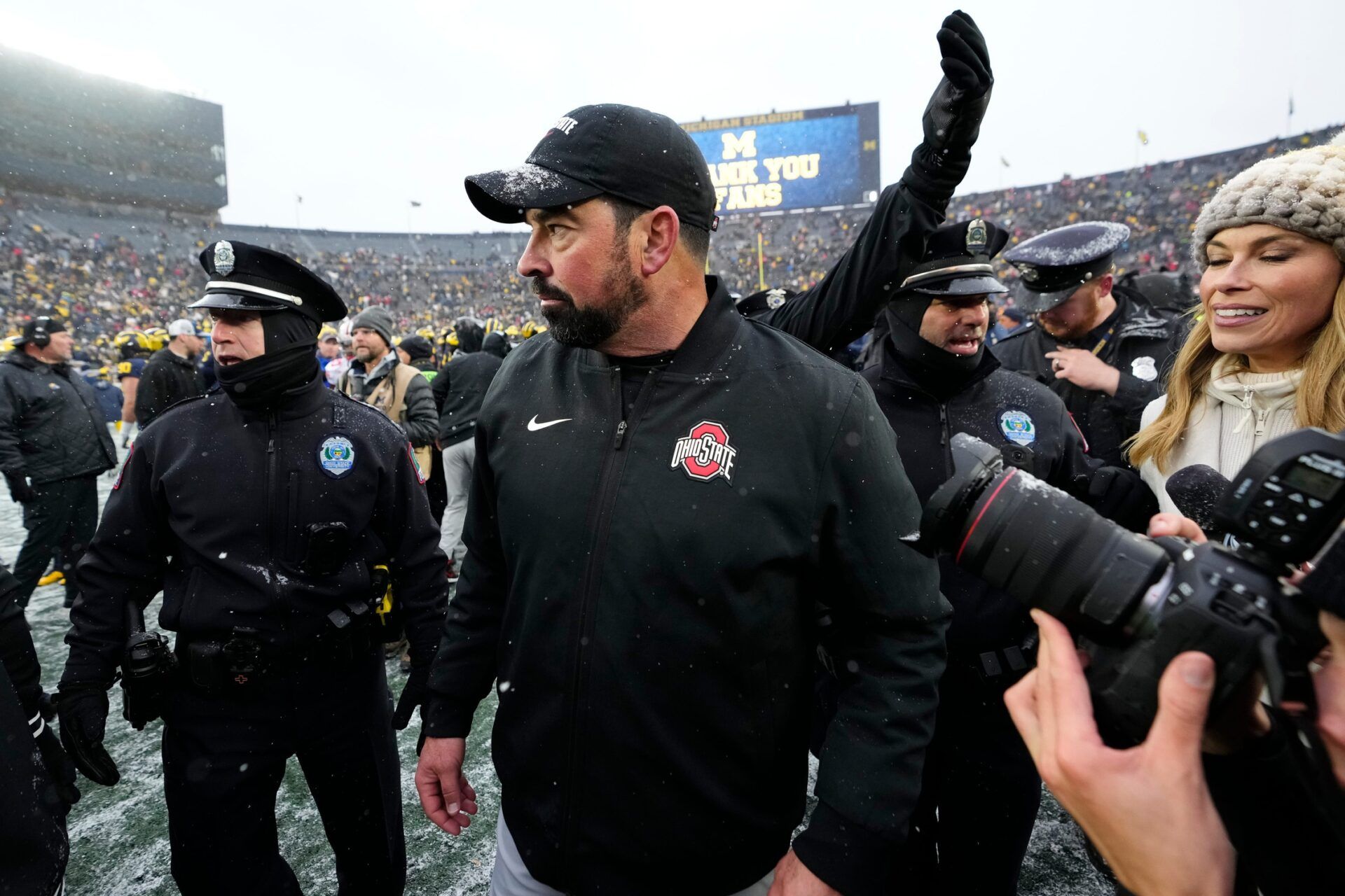 Ohio State Buckeyes head coach Ryan Day leaves the field following the NCAA football game against the Michigan Wolverines at Michigan Stadium in Ann Arbor, Mich. on Nov. 29, 2025. Ohio State won 27-9.