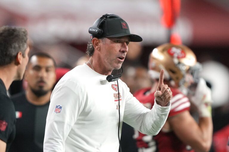 San Francisco 49ers head coach Kyle Shanahan during the fourth quarter against the Atlanta Falcons at Levi's Stadium.