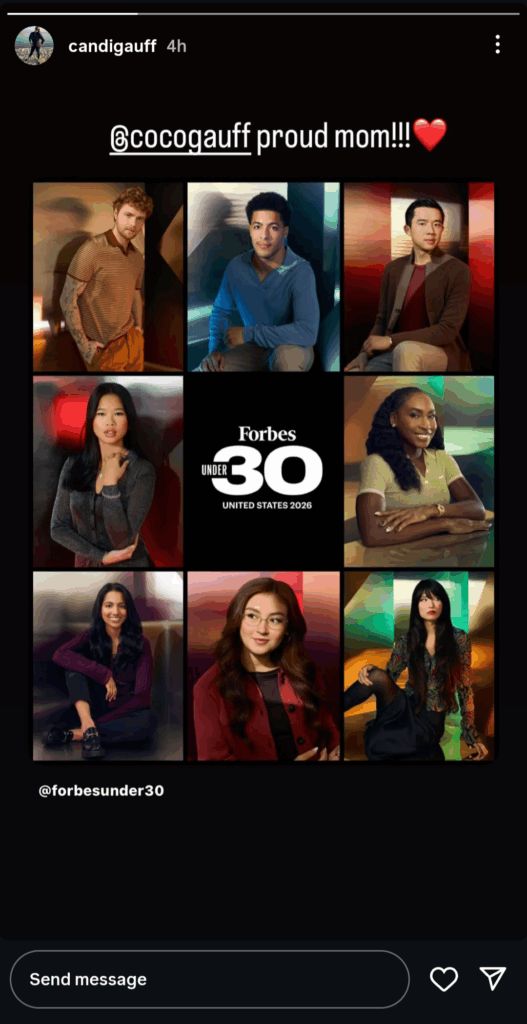 Coco Gauff’s Mother Candi and Father Corey React to Daughter’s Forbes 30 Under 30 Inclusion Candi Gauff on Instagram