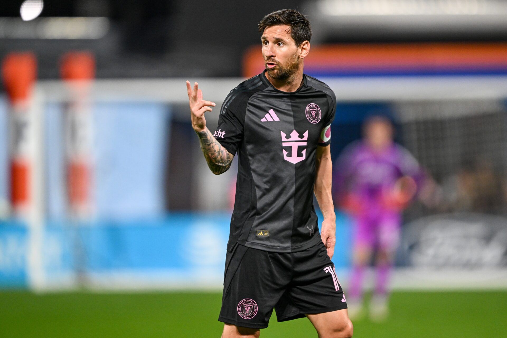 Inter Miami forward Lionel Messi (10) reacts during the first half against New York City at Citi Field.