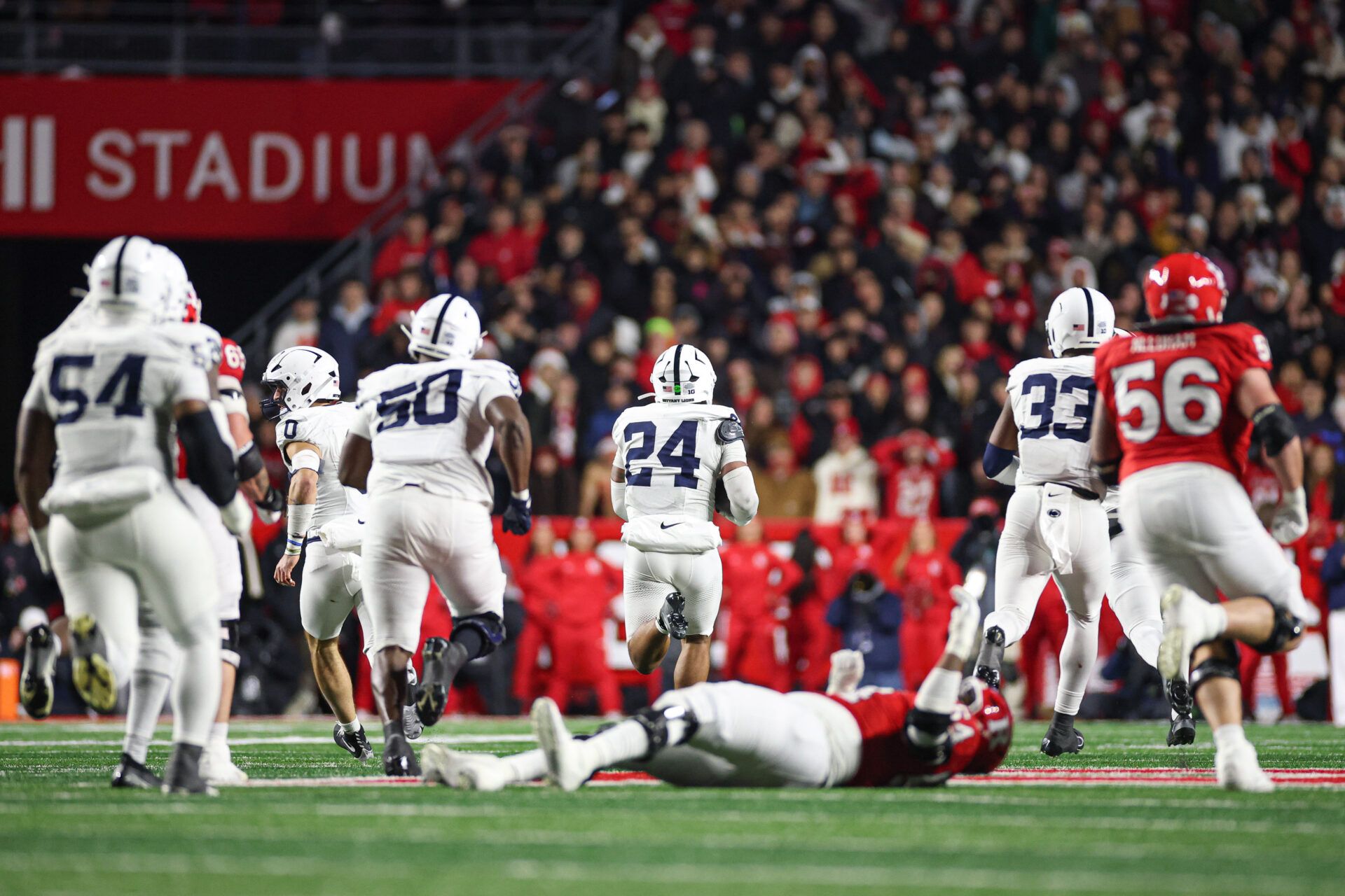 Penn State Nittany Lions linebacker Amare Campbell (24) returns a fumble for a touchdown during the fourth quarter against the Rutgers Scarlet Knights at SHI Stadium.