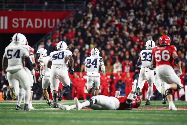 Penn State Nittany Lions linebacker Amare Campbell (24) returns a fumble for a touchdown during the fourth quarter against the Rutgers Scarlet Knights at SHI Stadium.
