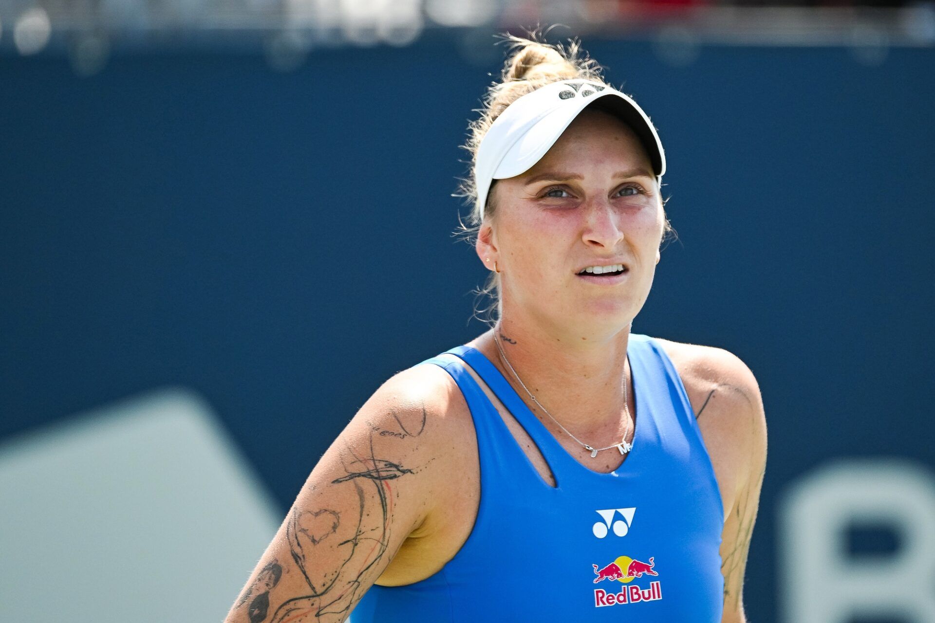 Marketa Vondrousova (CZE) looks on against Marta Kostyuk (UKR) in second round play at IGA Stadium.