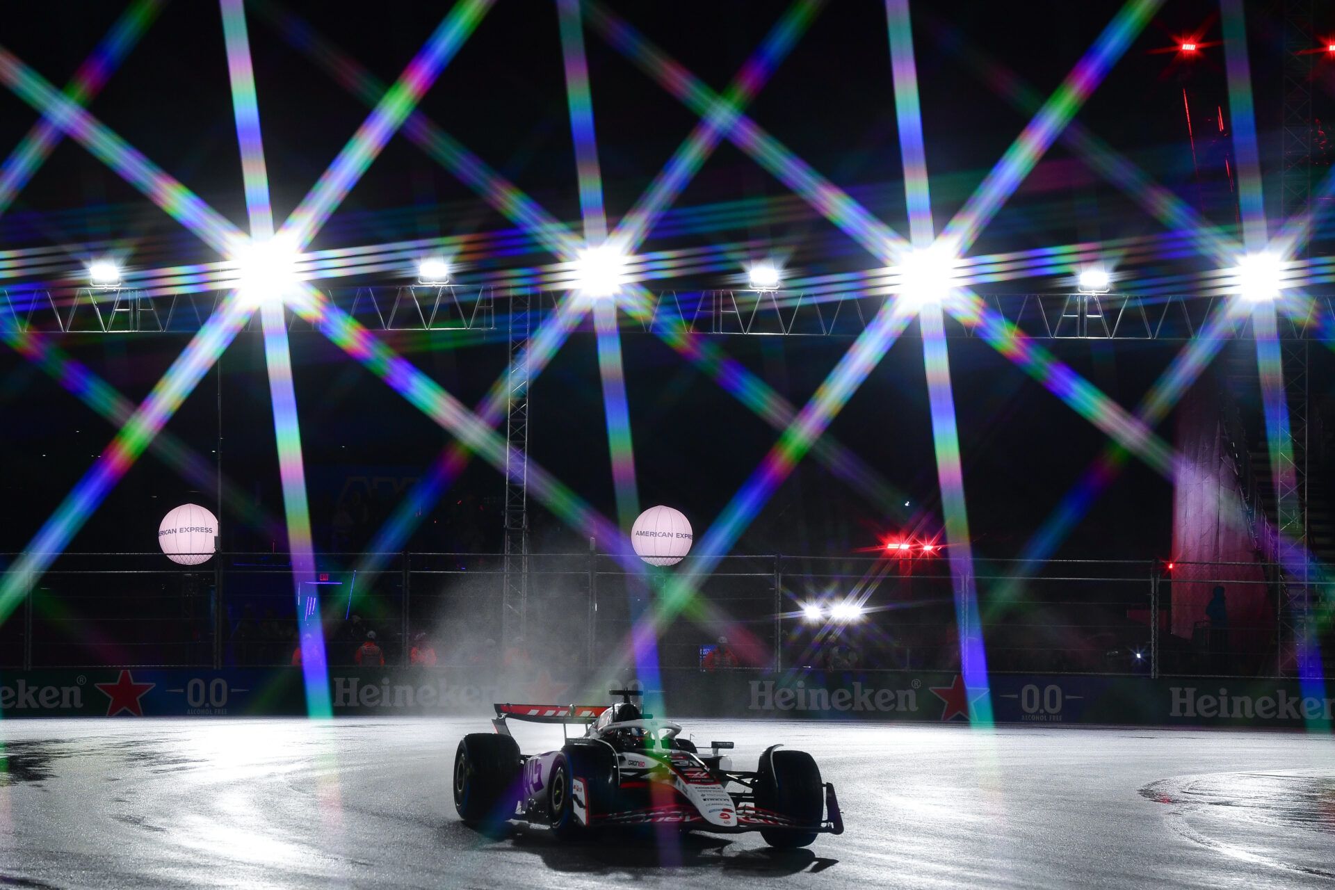 2025; Las Vegas, NV, USA; (Editors Note: A star filter was used in the creation of this image.) Haas F1 Team driver Esteban Ocon (31) during qualifying for the Las Vegas Grand Prix at Las Vegas Strip Circuit.