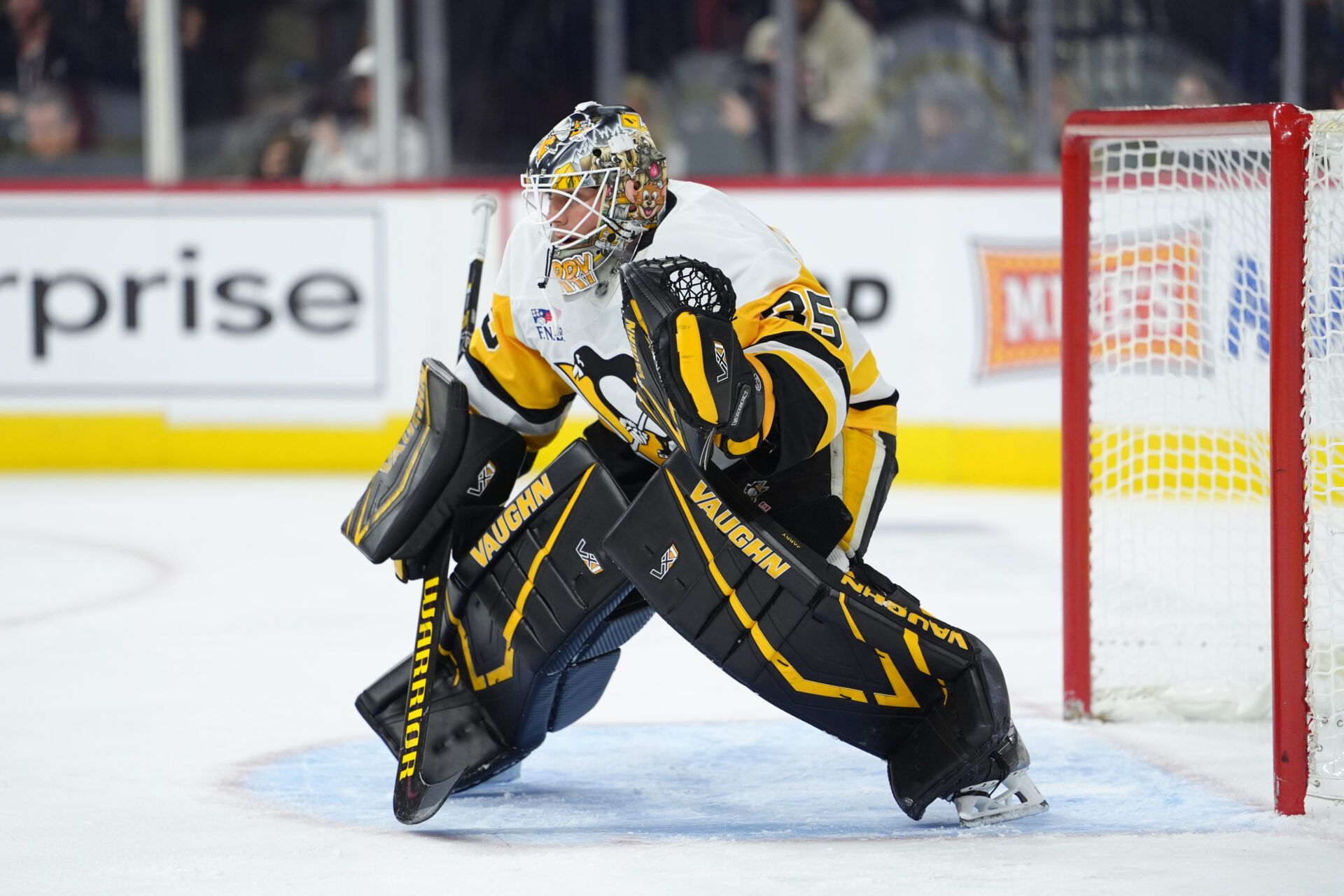 Pittsburgh Penguins goalie Tristan Jarry (35) in action against the Philadelphia Flyers in the first period at Xfinity Mobile Arena.