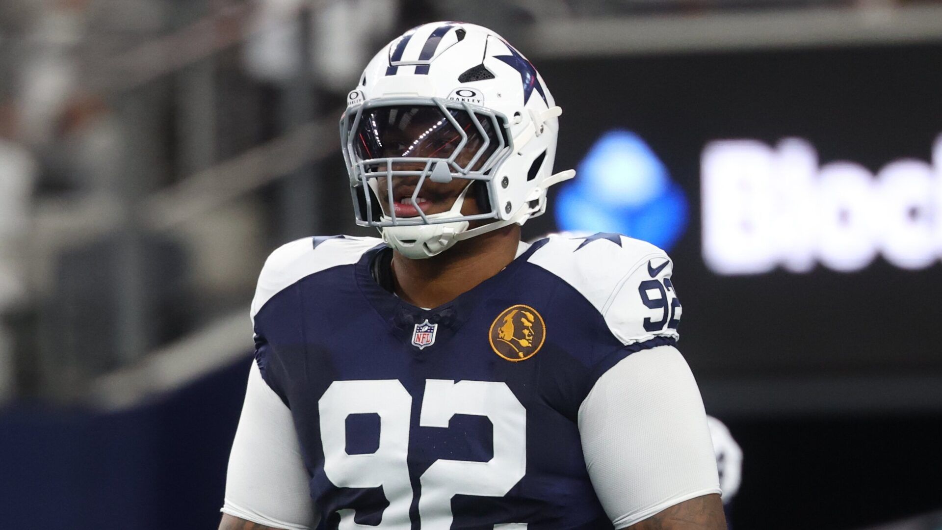 Dallas Cowboys defensive tackle Quinnen Williams (92) warms up prior to the game against the Kansas City Chiefs at AT&T Stadium.