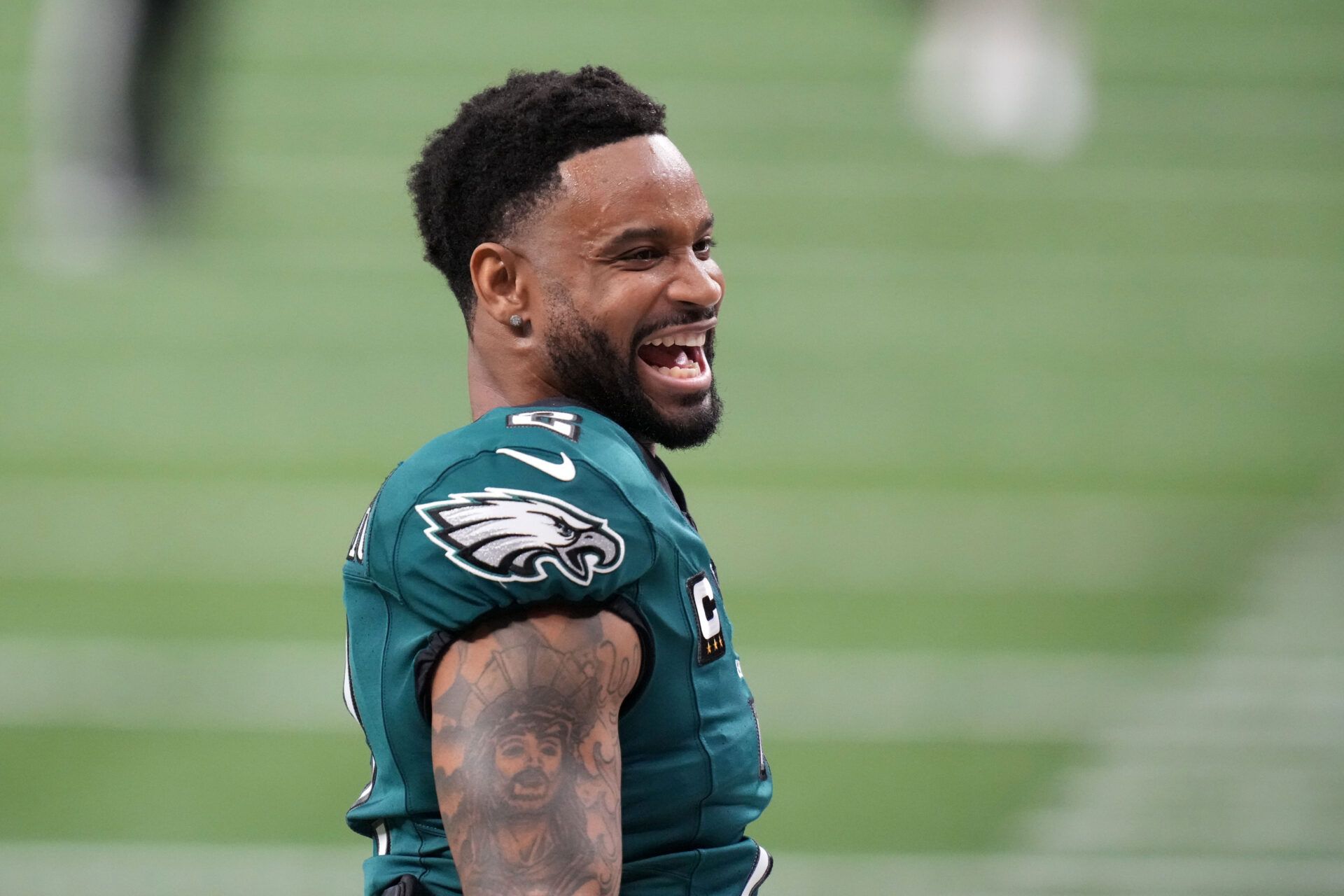 Philadelphia Eagles cornerback Darius Slay Jr. (2) takes the field before Super Bowl LIX against the Kansas City Chiefs at Caesars Superdome.