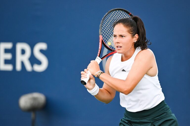 Daria Kasatkina (AUS) tracks her return against Anna Blinkova in second round play at IGA Stadium.