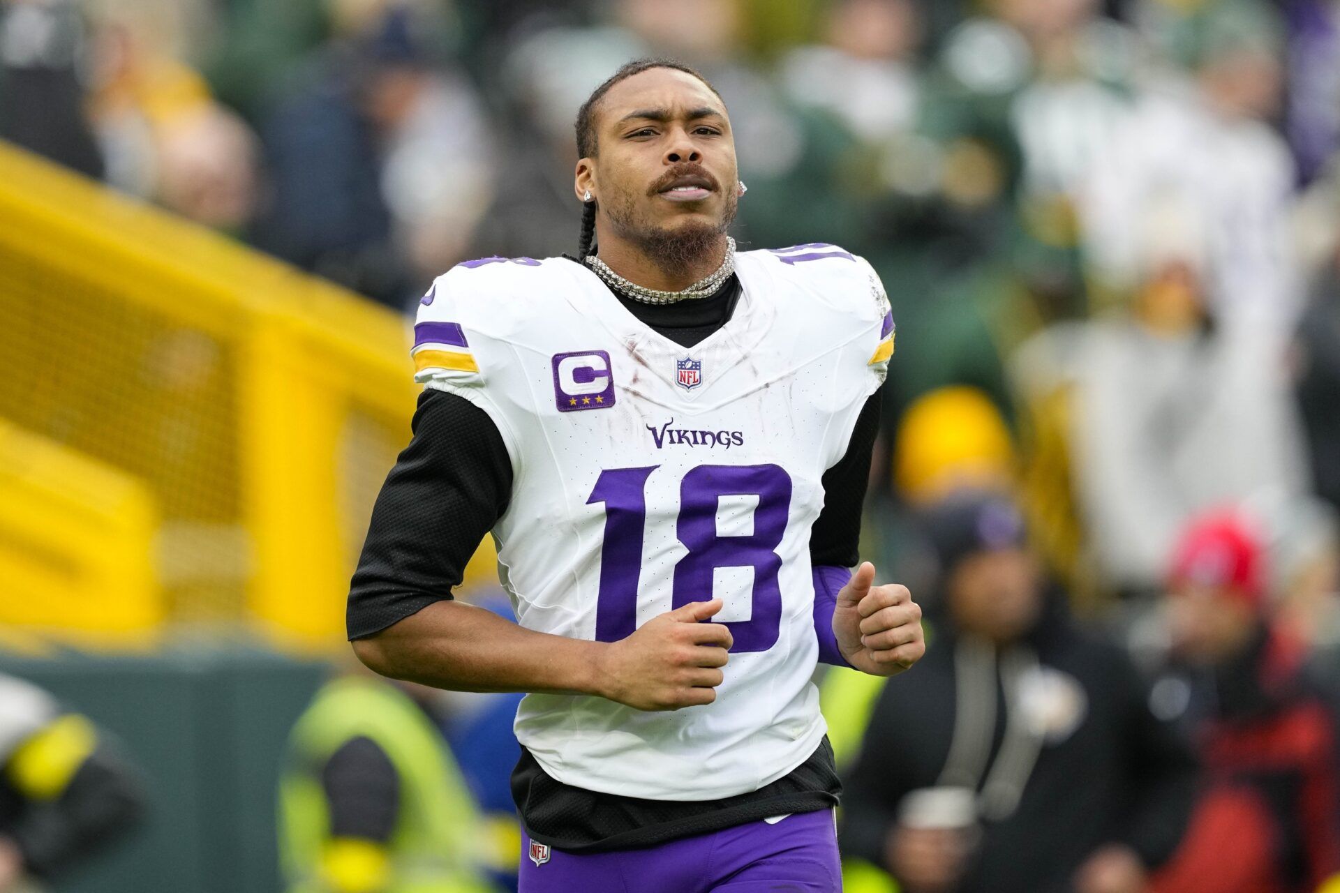 Minnesota Vikings wide receiver Justin Jefferson (18) during the game against the Green Bay Packers at Lambeau Field.