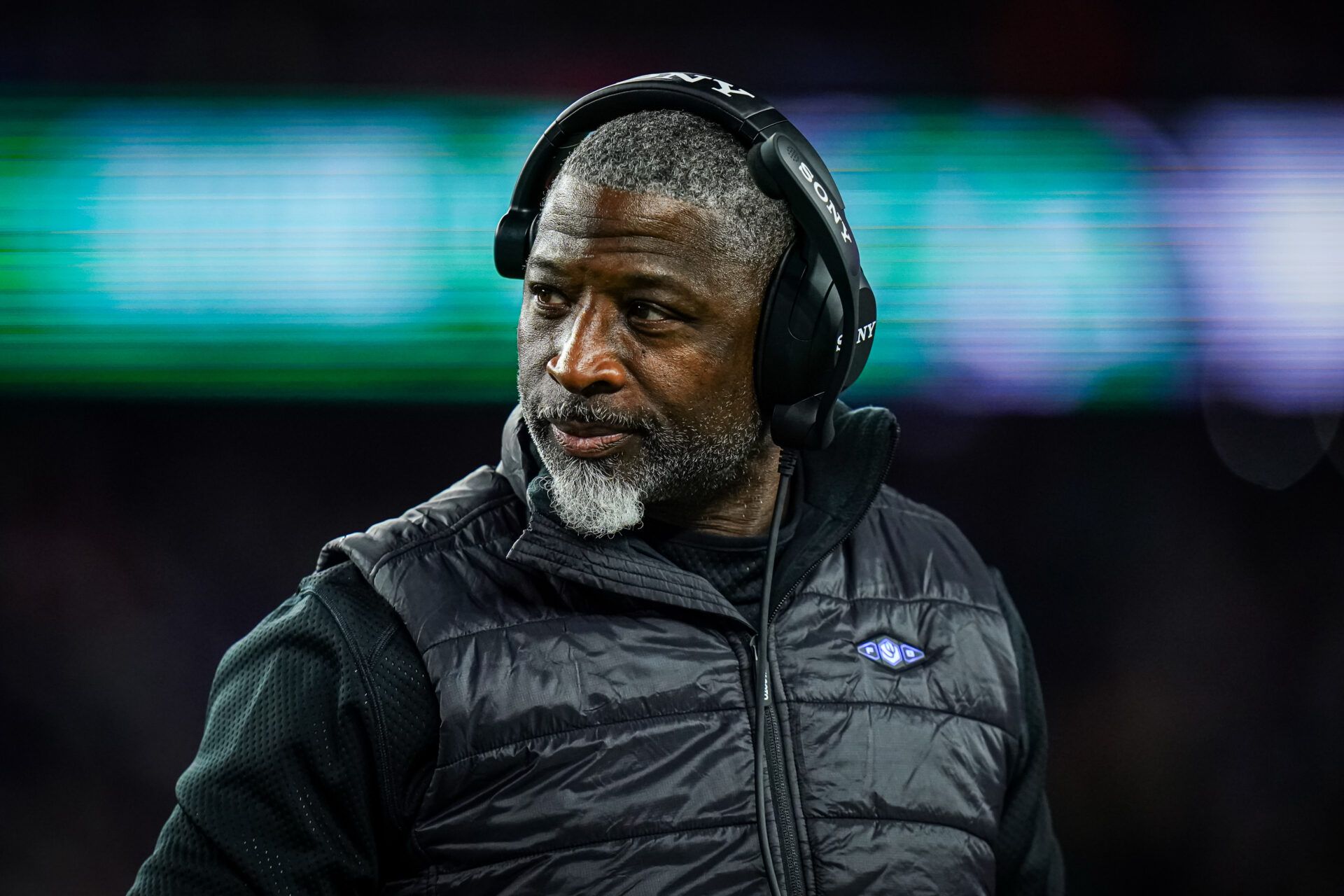New York Jets head coach Aaron Glenn watches from the sideline as they take on the New England Patriots at Gillette Stadium.