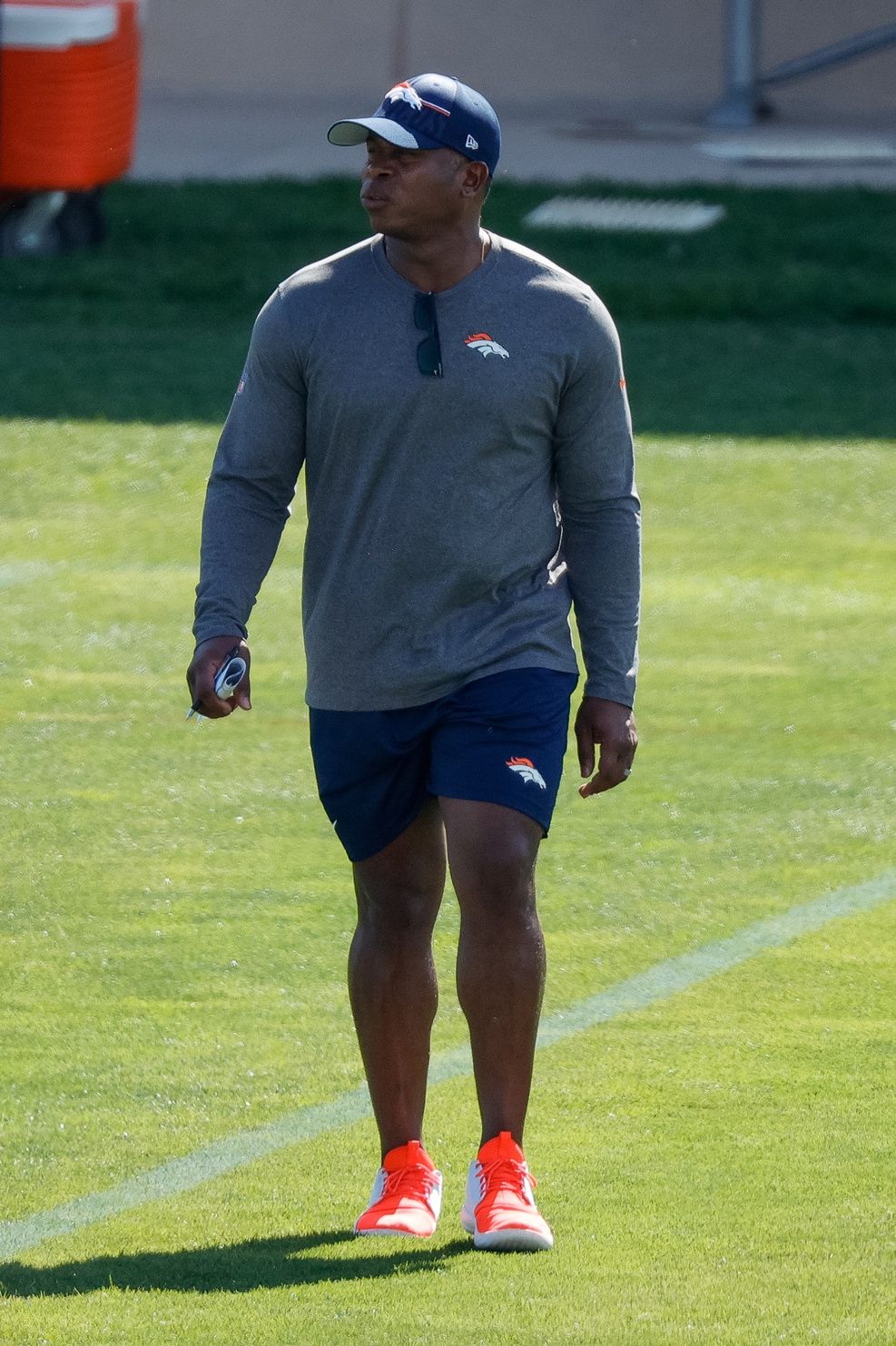 Denver Broncos defensive coordinator Vance Joseph during training camp at Centura Health Training Center.