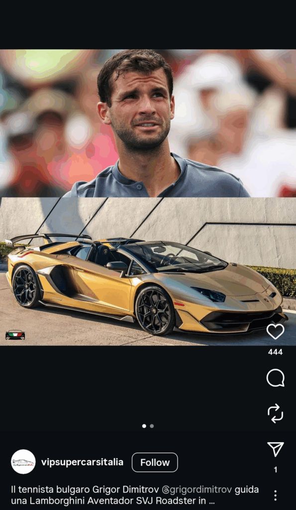 Grigor Dimitrov owns a Lamborghini Aventador SVJ Roadster