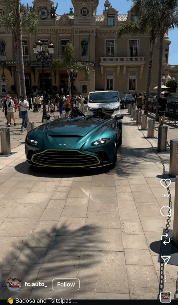 Stefanos Tsitsipas pictured in his Aston Martin