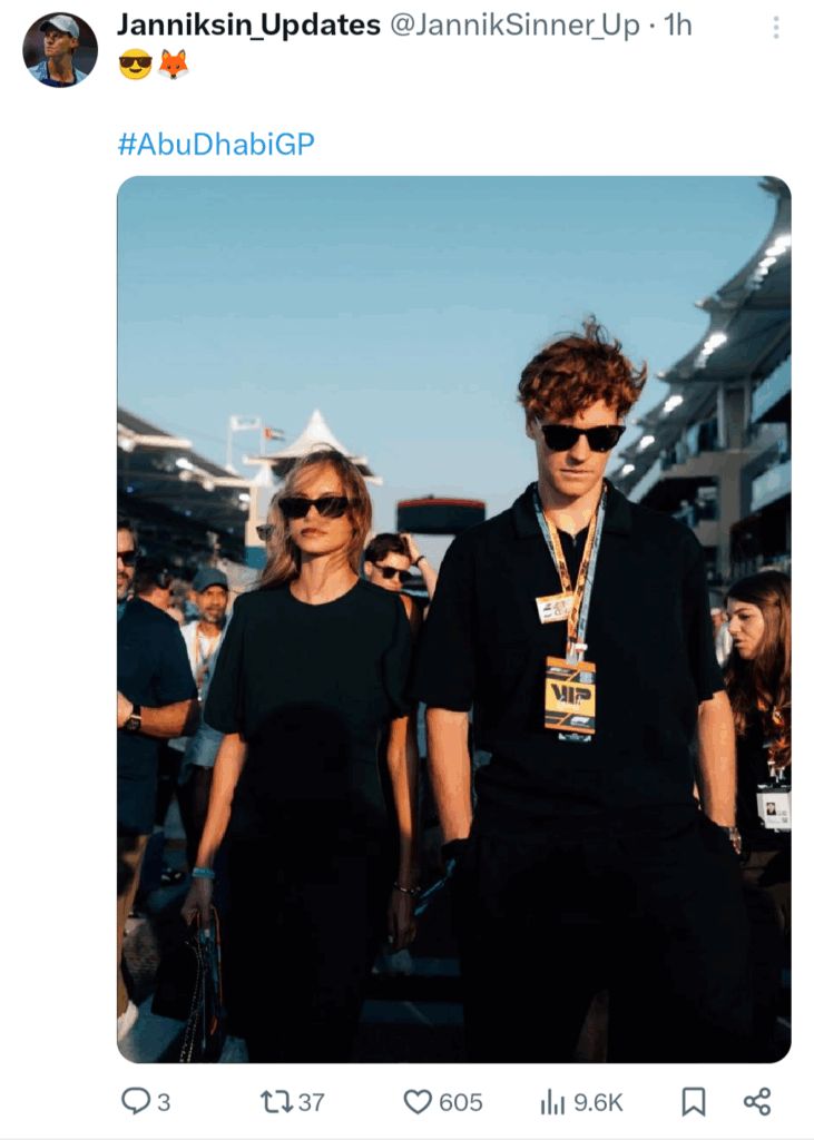Sinner and Hasanovic spotted at the 2025 F1 Abu Dhabi Grand Prix