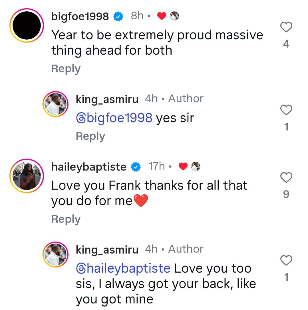 Screen grab of Frances Tiafoe and Hailey Baptiste's comments