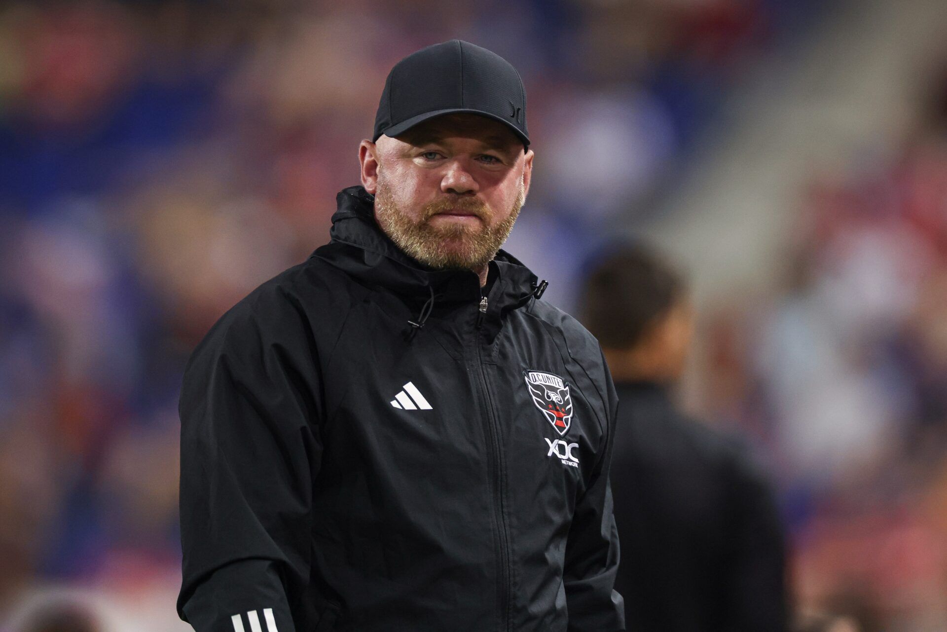 D.C. United head coach Wayne Rooney looks on during the second half against the New York Red Bulls at Red Bull Arena.