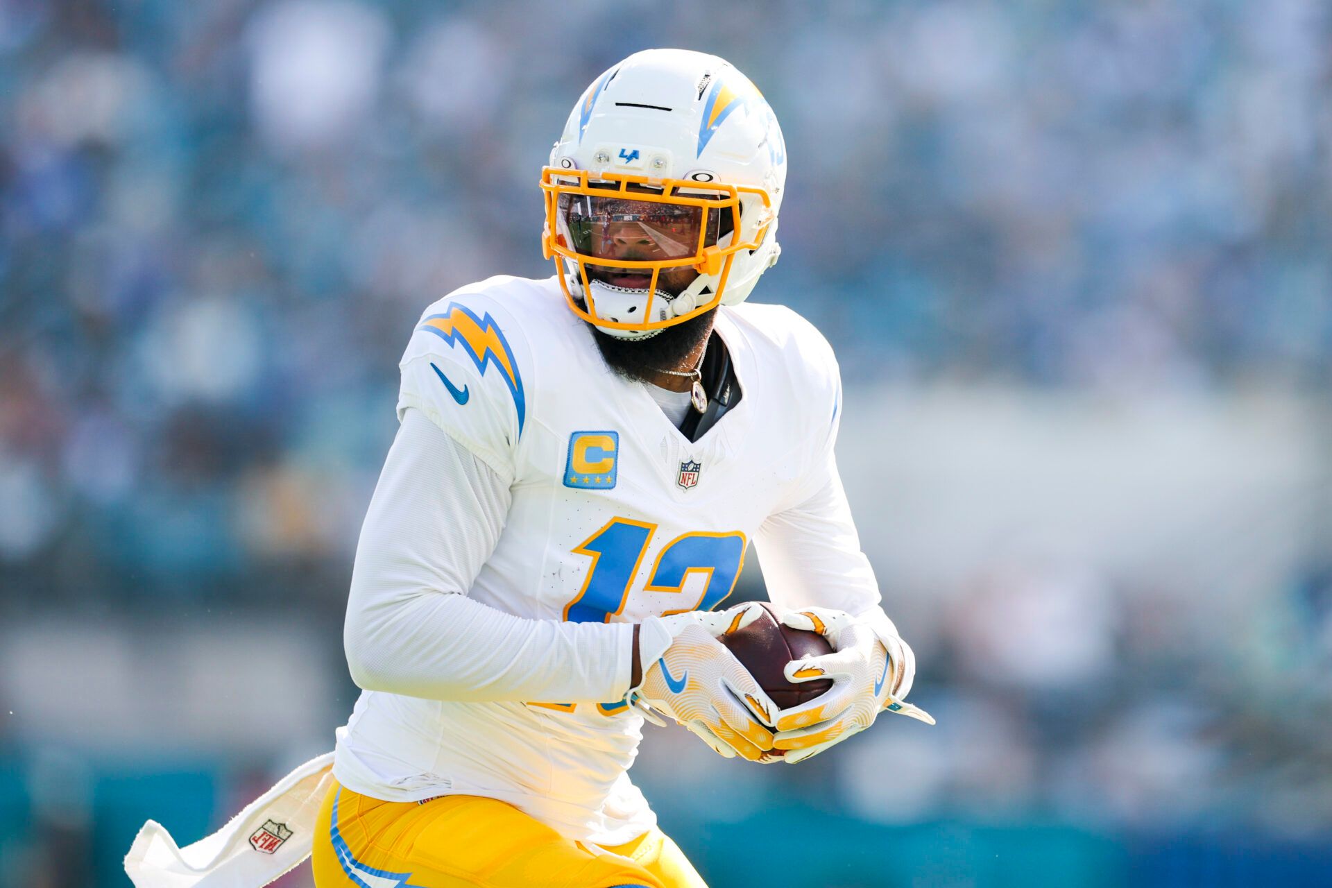 Los Angeles Chargers wide receiver Keenan Allen (13) catches a pass against the Jacksonville Jaguars during the second quarter at EverBank Stadium.