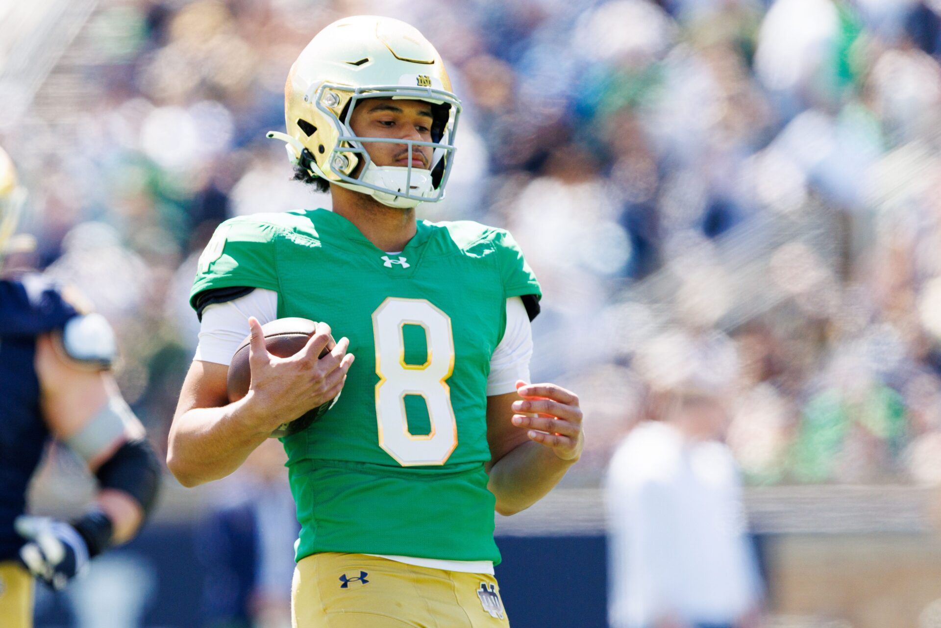 Notre Dame quarterback Kenny Minchey during the Notre Dame Blue-Gold spring football game at Notre Dame Stadium on Saturday, April 12, 2025, in South Bend.