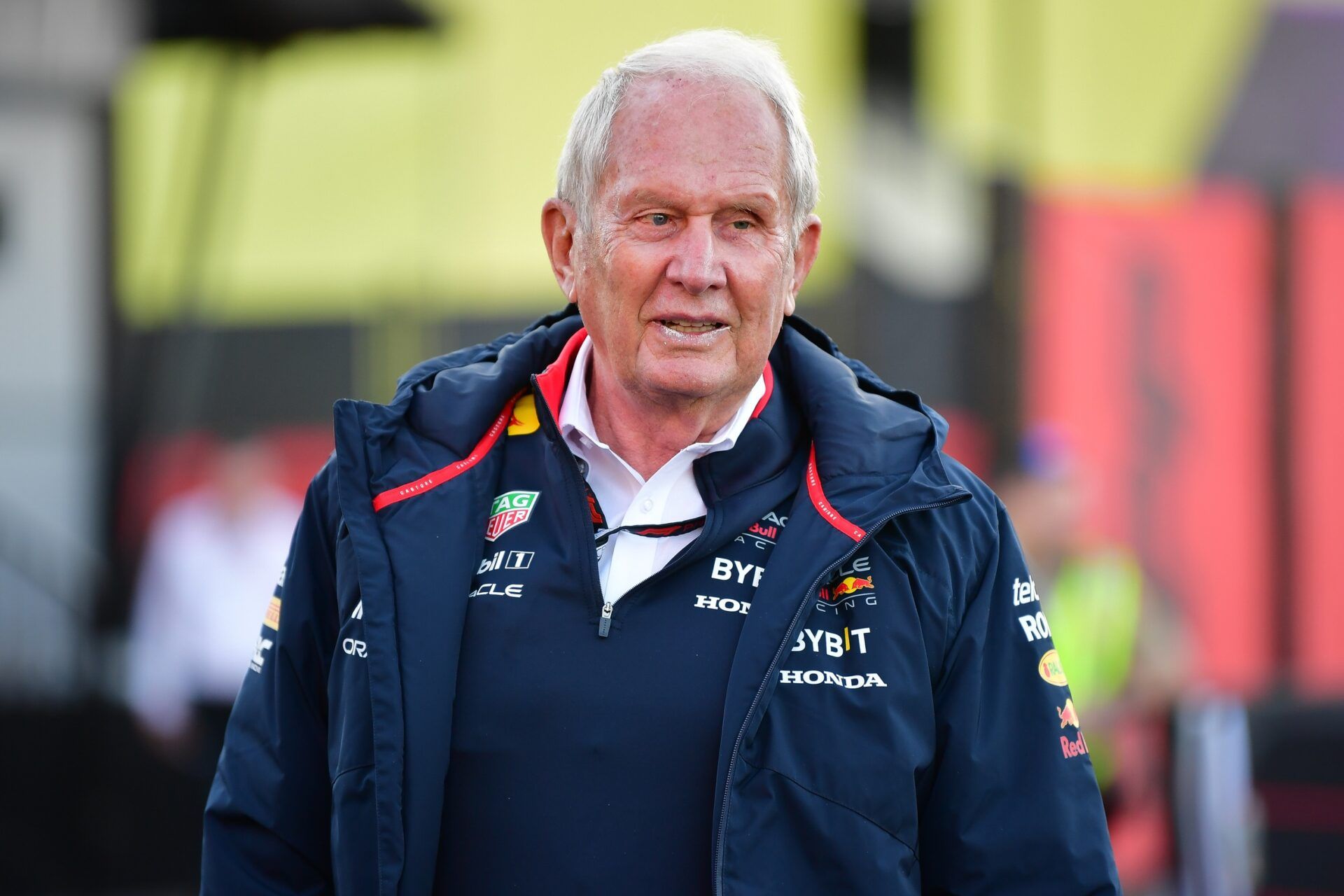 Oracle Red Bull Racing advisor Helmut Marko arrices before practice for the Las Vegas Grand Prix at Las Vegas Circuit.