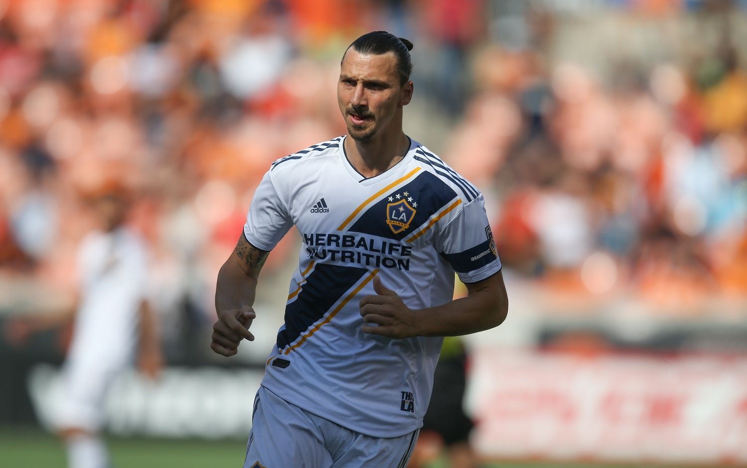 Los Angeles Galaxy forward Zlatan Ibrahimovic (9) walks the pitch at BBVA Compass Stadium.