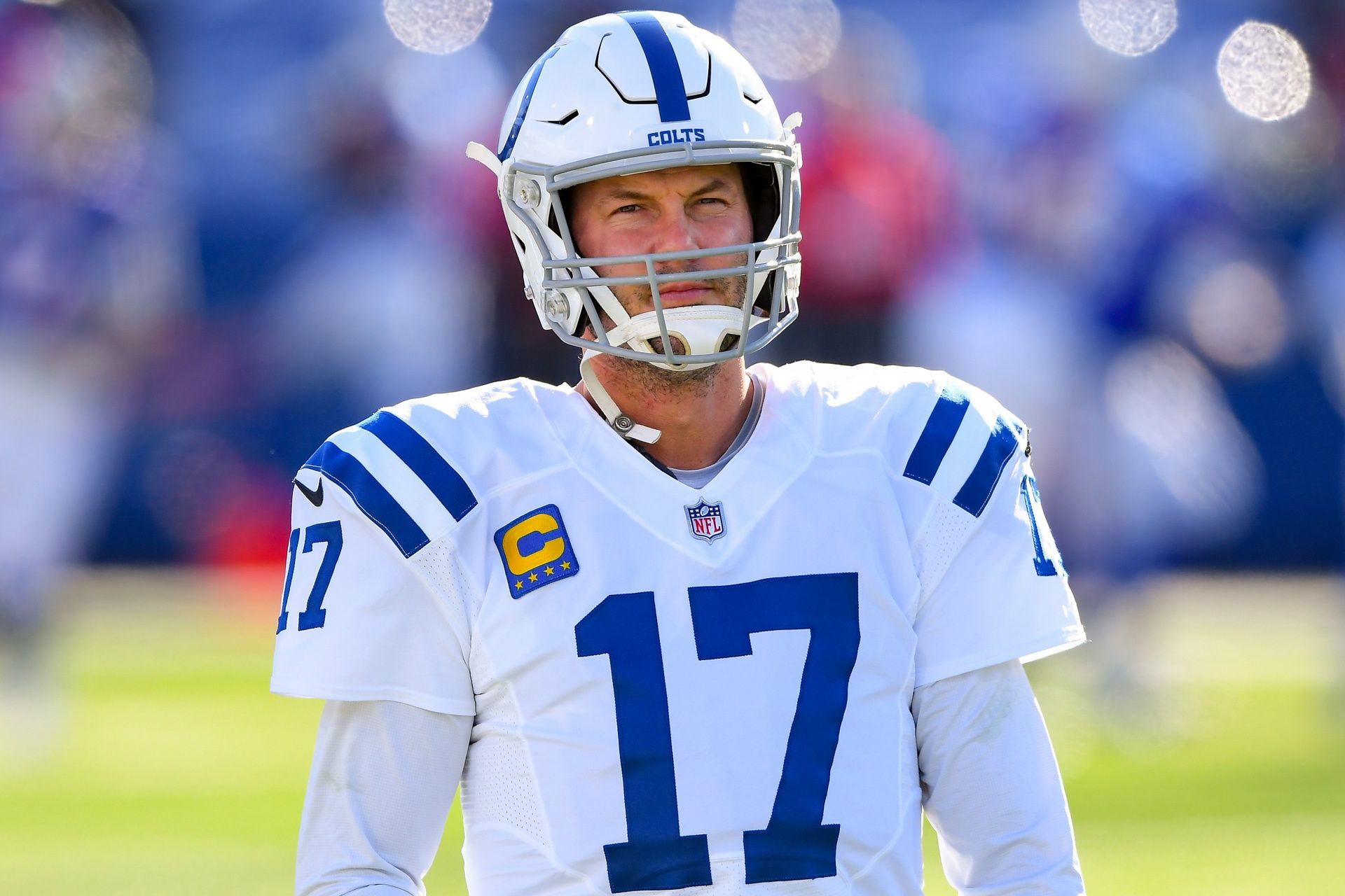 Indianapolis Colts quarterback Philip Rivers (17) looks on prior to a AFC Wild Card game against the Buffalo Bills at Bills Stadium.