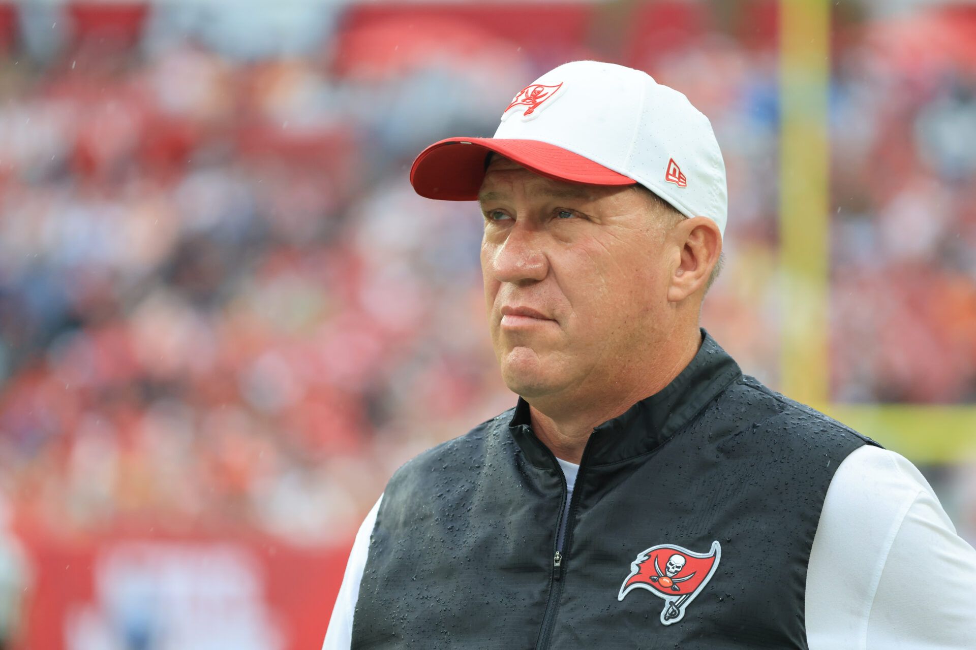 Tampa Bay Buccaneers general manager Jason Licht stands on the sidelines during the first quarter against the New Orleans Saints at Raymond James Stadium.