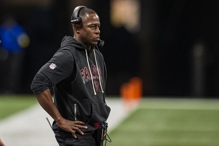 Atlanta Falcons head coach Raheem Morris shown on the field against the Seattle Seahawks during the second half at Mercedes-Benz Stadium.
