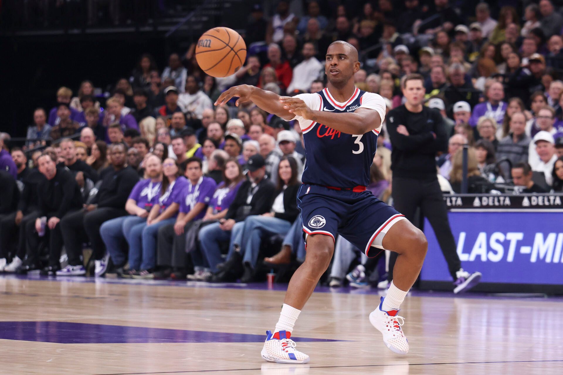 Los Angeles Clippers guard Chris Paul (3) passes the ball against the Utah Jazz during the second half at Delta Center.