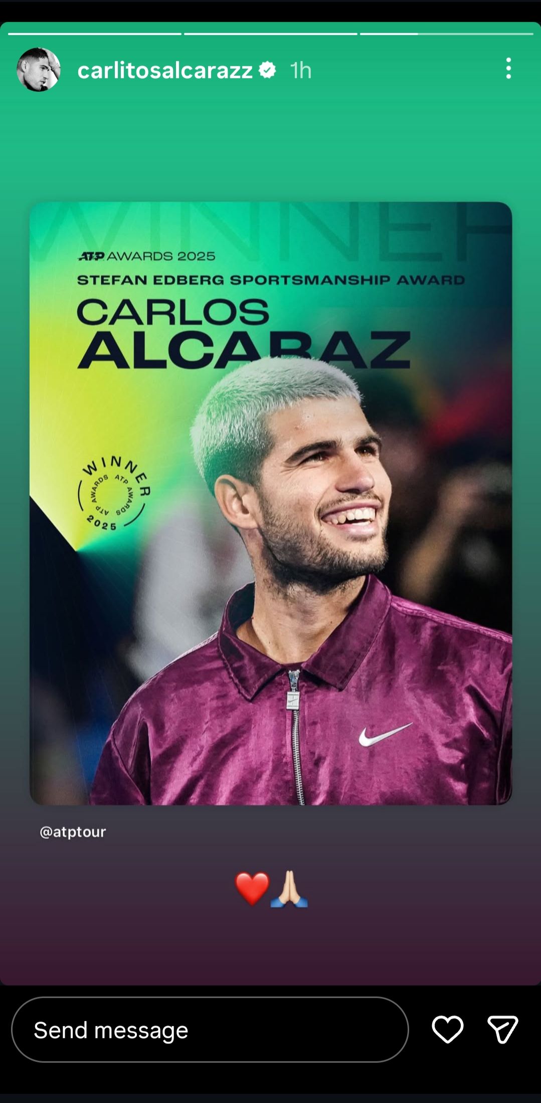 Screen grab of Carlos Alcaraz's Instagram story