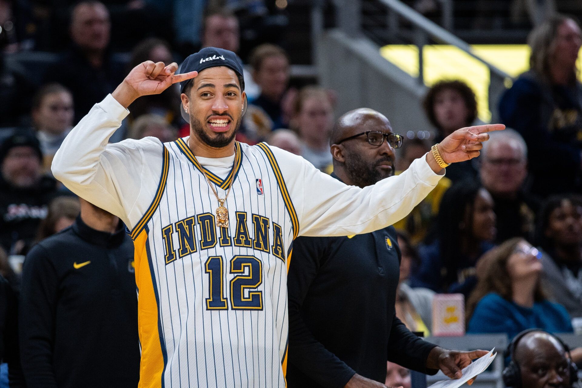 Indiana Pacers guard Tyrese Haliburton (0)  in the second half against the Sacramento Kings at Gainbridge Fieldhouse.