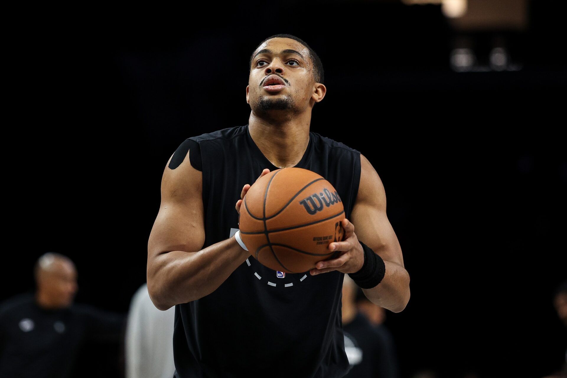 San Antonio Spurs forward Keldon Johnson (3) warms up prior to the game against the Minnesota Timberwolves at Target Center.