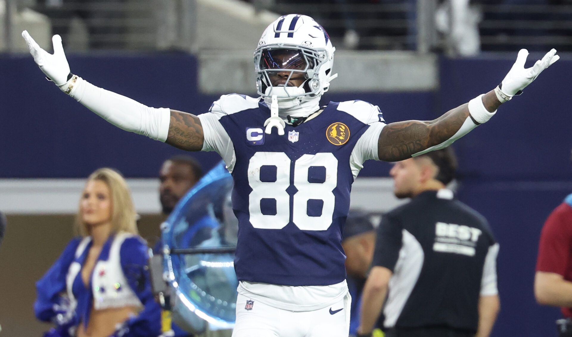Dallas Cowboys wide receiver CeeDee Lamb (88) celebrates after a play against the Kansas City Chiefs during the third quarter at AT&T Stadium.