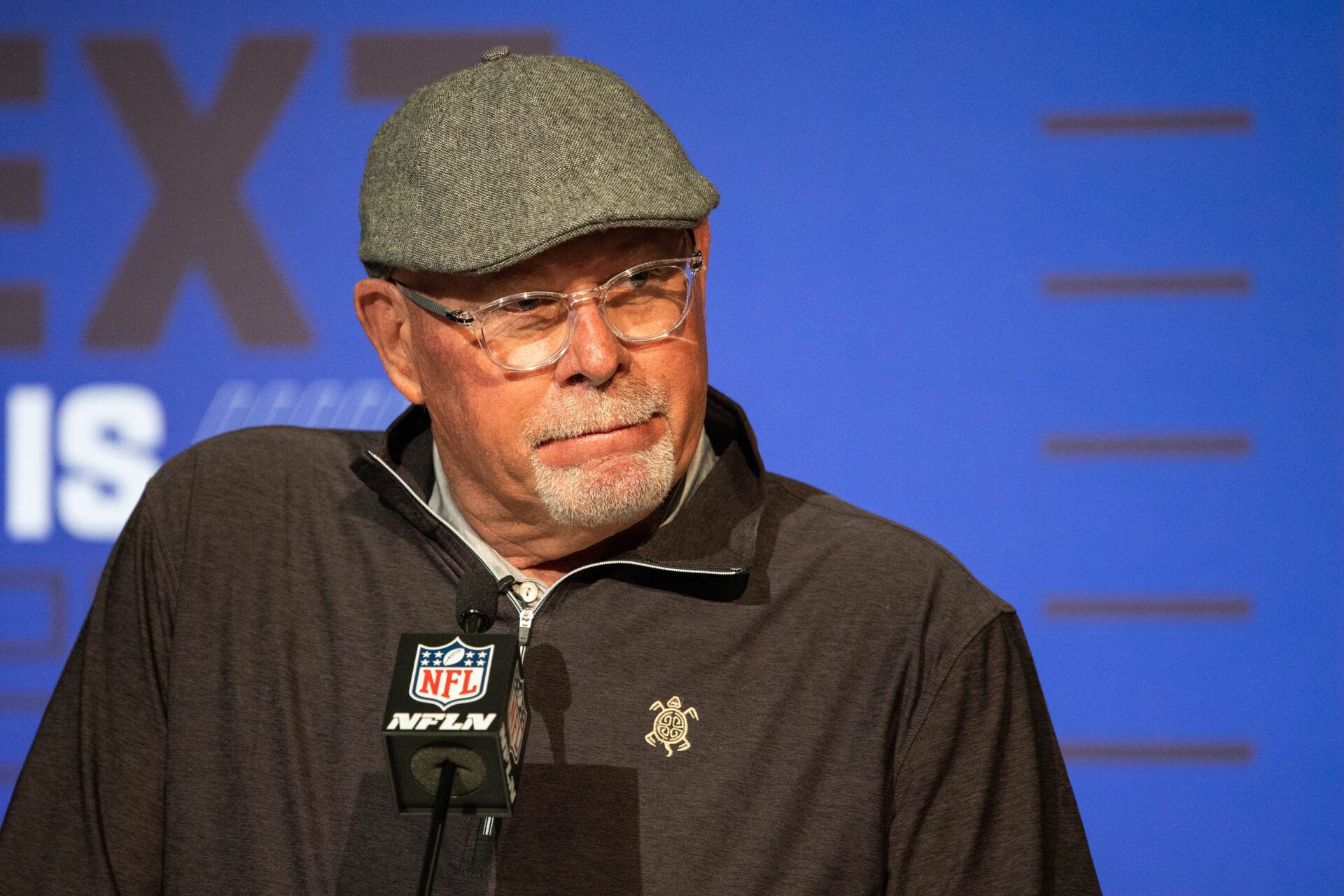 Tampa Bay Buccaneers head coach Bruce Arians talks to the media during the 2022 NFL Combine.