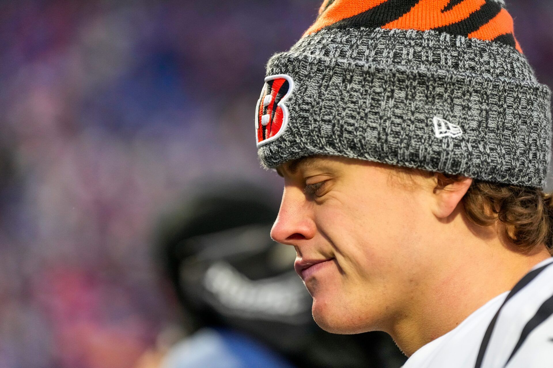 Cincinnati Bengals quarterback Joe Burrow (9) heads for the locker room after the fourth quarter of the NFL Week 14 game between the Buffalo Bills and the Cincinnati Bengals at Highmark Stadium in Orchard Park, N.Y., on Sunday, Dec. 7, 2025. The Bills overcame a halftime deficit to win 39-34.