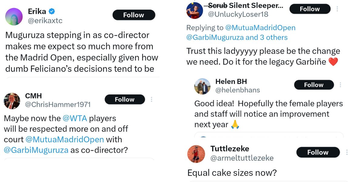 Screen grab of fans' reactions to GarbiƱe Muguruza becoming Madrid Open co-director